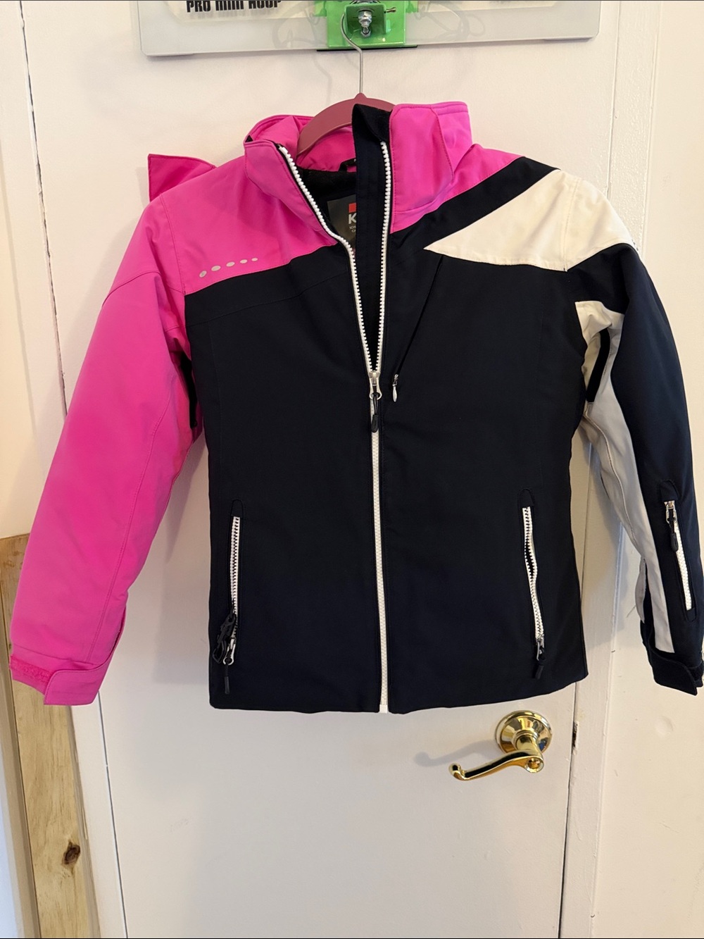 Girls' Karbon Pink & Black Colorblock Ski and Snowboard jacket/coat w/ White
